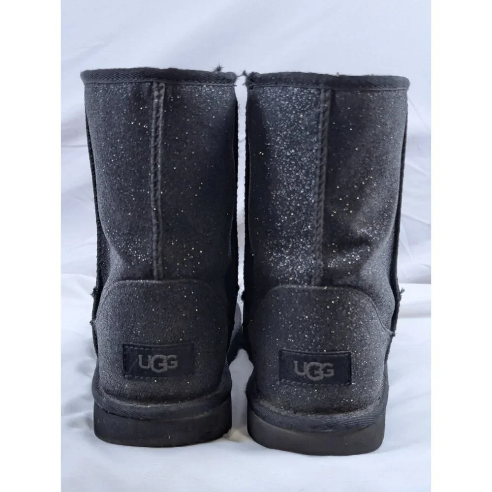 Ugg Boots Kids 6 Classic II Metallic Sparkle‎ Glitter Black Suede Shearling EUC